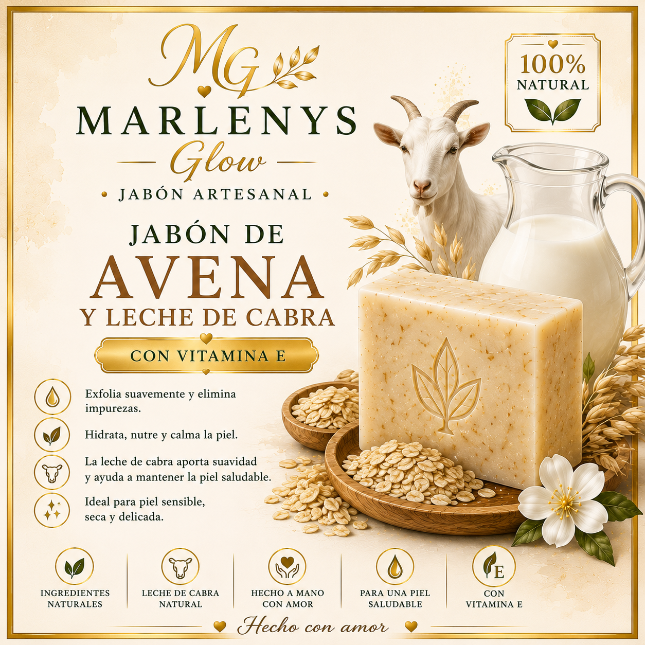 Marlenys Glow | Jabón Artesanal de Avena con Vitamina E