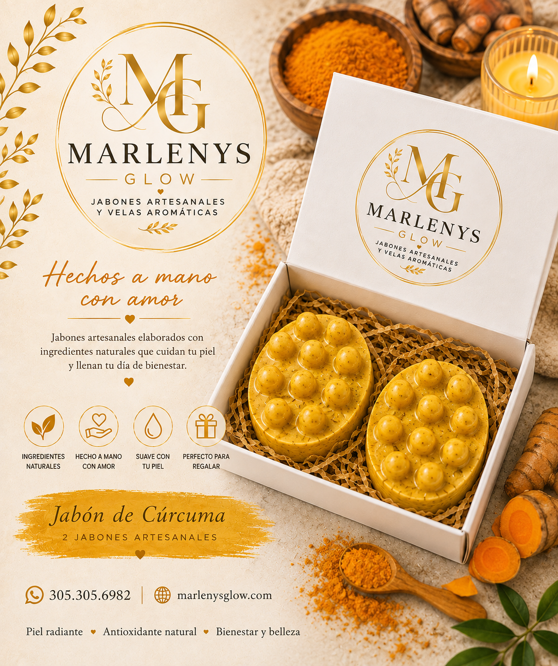 Marlenys Glow | Jabón de Cúrcuma – Caja de Regalo (2 Jabones)