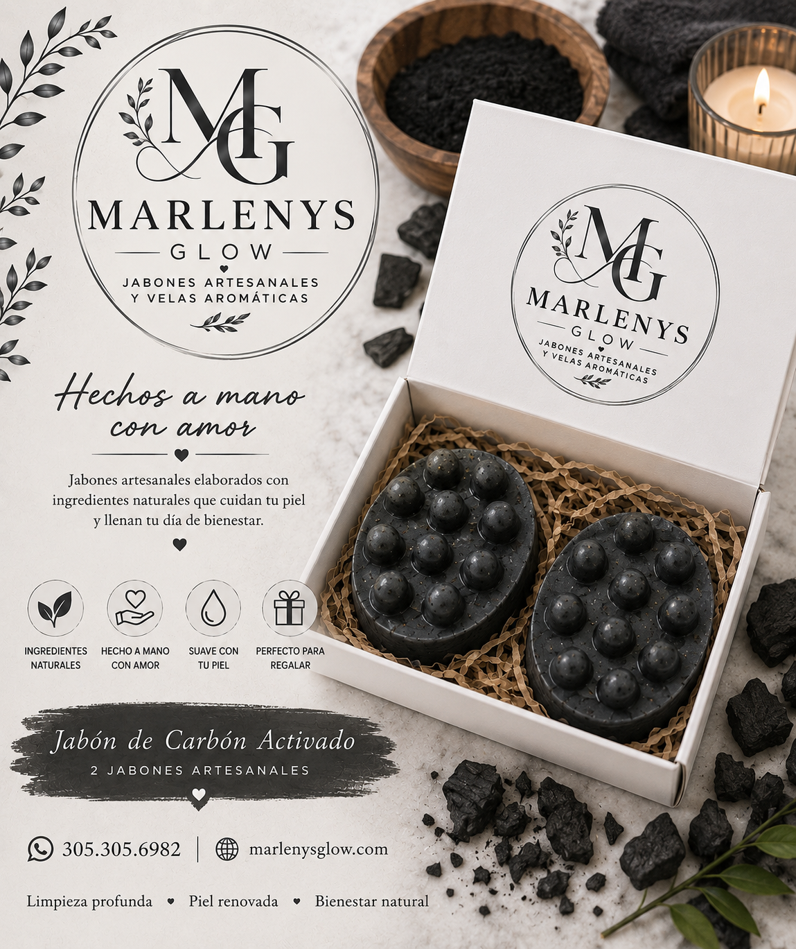 Marlenys Glow | Jabón de Carbón Activado – Caja de Regalo (2 Jabones)