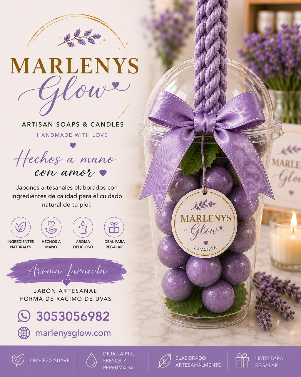 Marlenys Glow Soap Gift Cup – Jabón Aroma Manzana /mandarina /uvas / lavanda / miel (Forma de Racimo de Uvas)