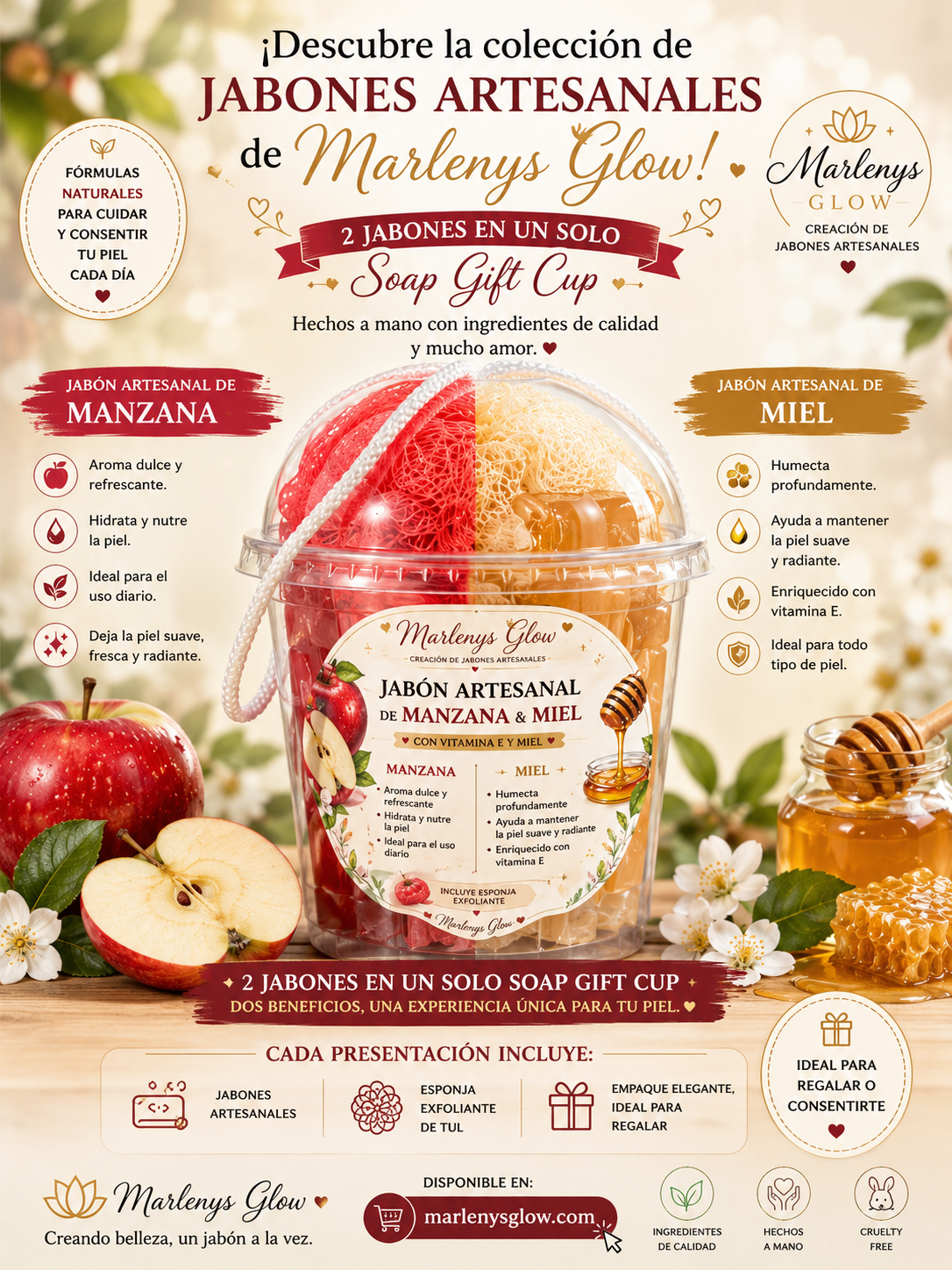 Marlenys Glow Artisan Soap Gift Cup – 2 Handmade Soaps