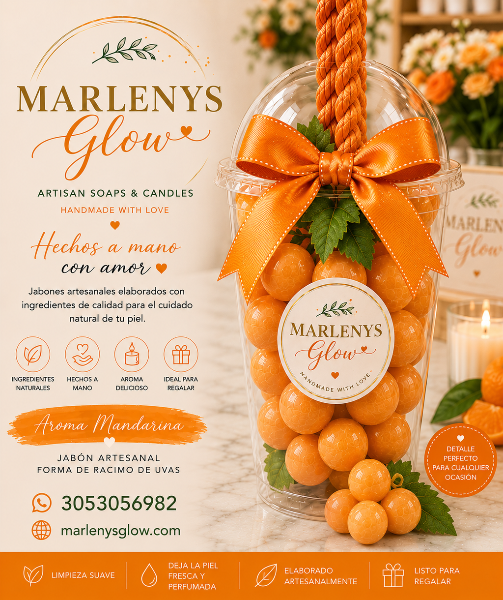 Marlenys Glow Soap Gift Cup – Jabón Aroma Manzana /mandarina /uvas / lavanda / miel (Forma de Racimo de Uvas)