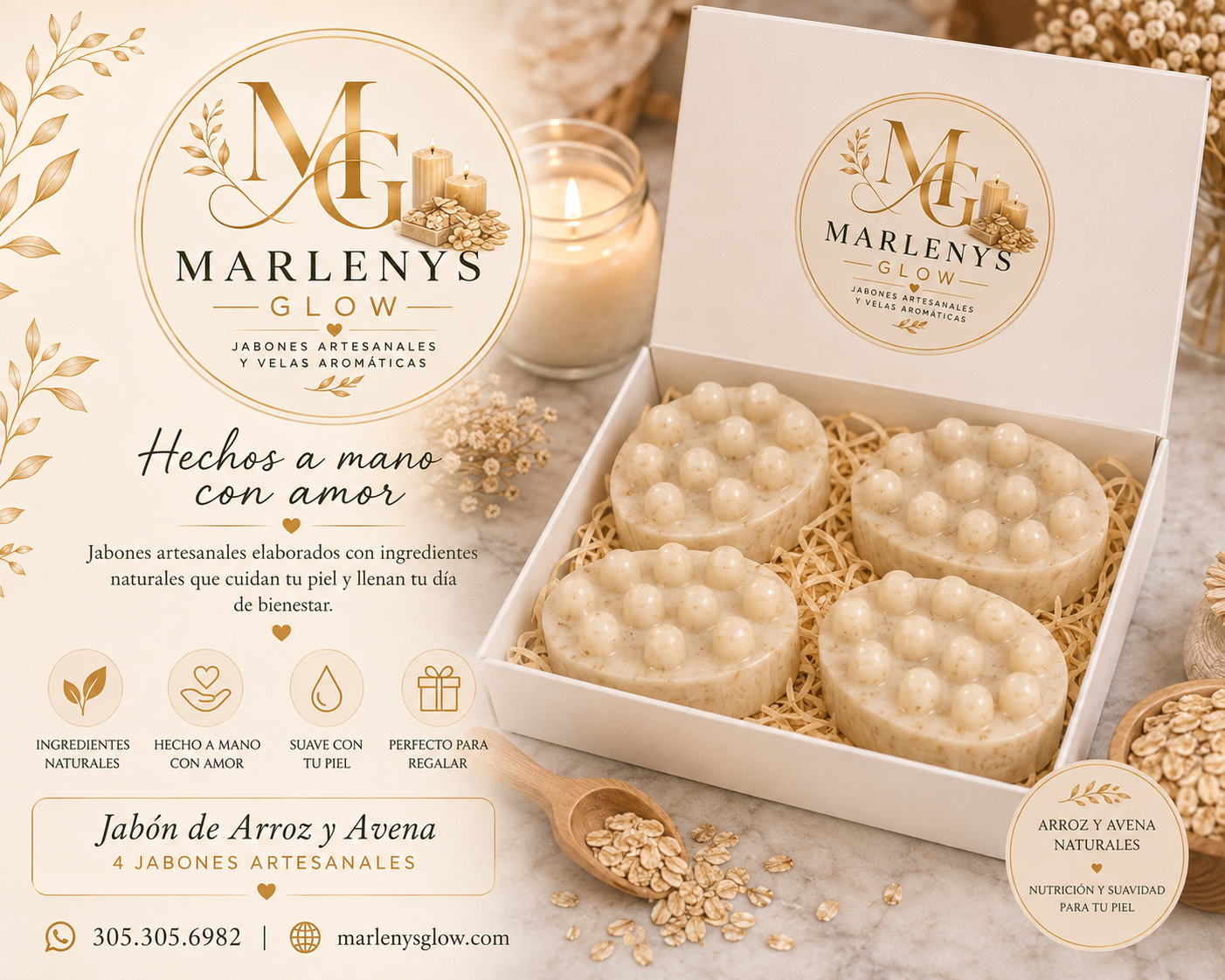 Caja de Regalo – Jabón de Arroz y Avena (4 Jabones)