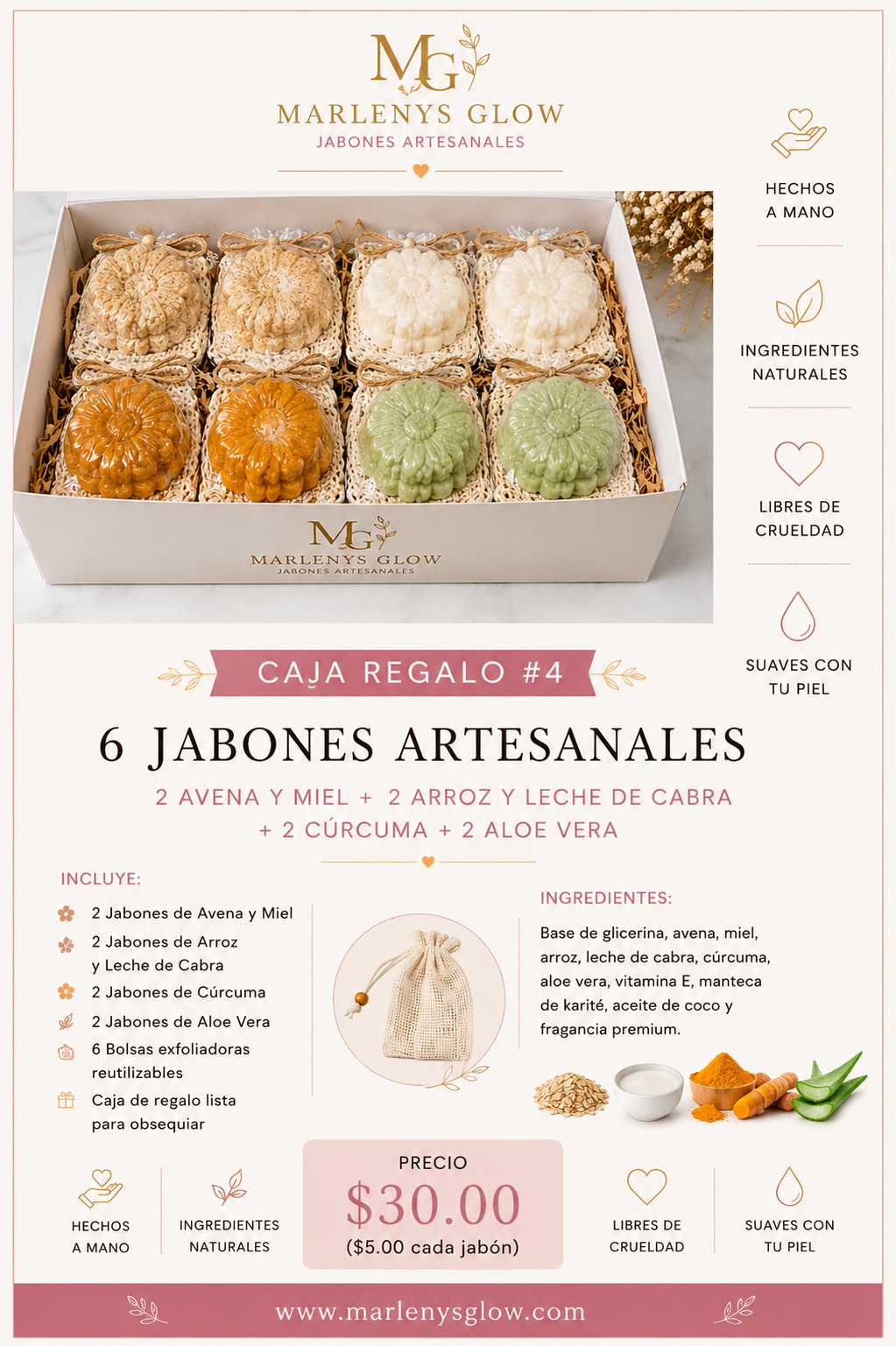 Caja Regalo #4 – 6 Jabones Artesanales Marlenys Glow