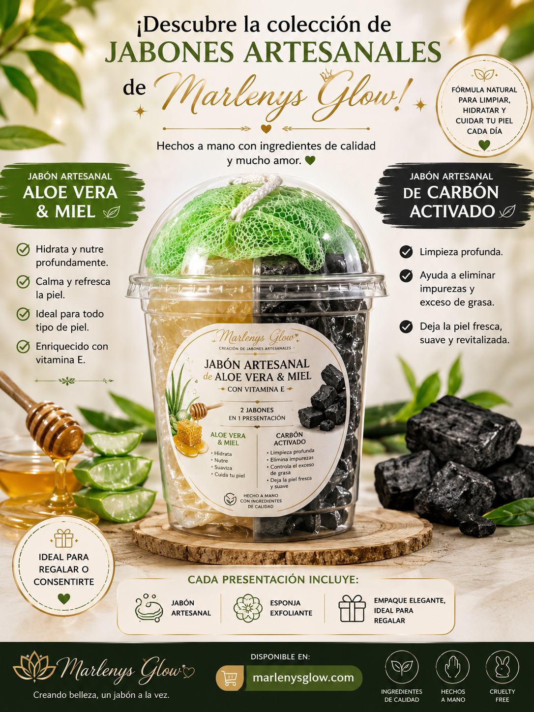 Marlenys Glow Artisan Soap Gift Cup – 2 Handmade Soaps