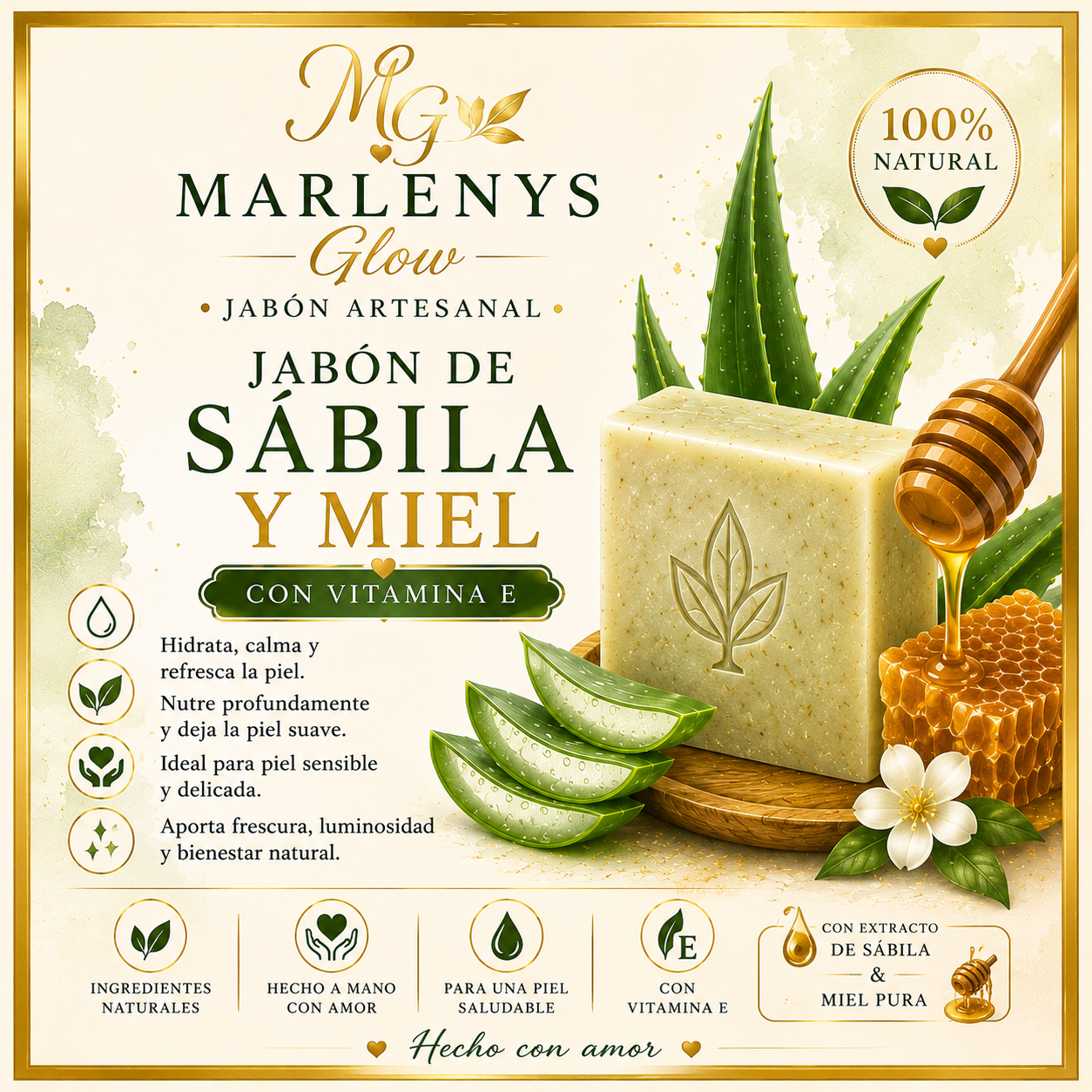 Marlenys Glow | Jabón Artesanal de Aloe Vera y Miel