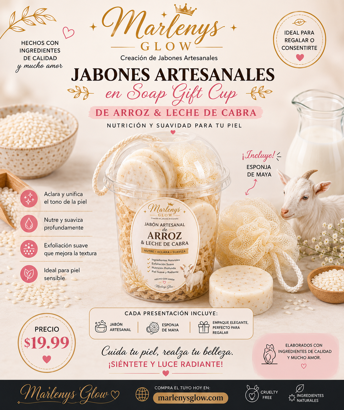 Marlenys Glow Soap Gift Cup – Arroz & Leche de Cabra