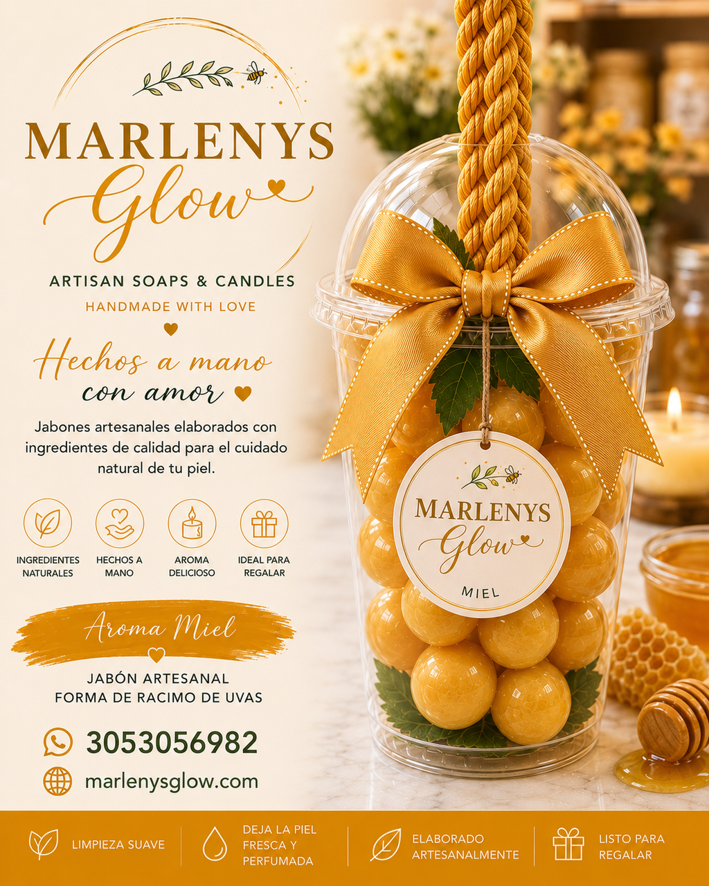 Marlenys Glow Soap Gift Cup – Jabón Aroma Manzana /mandarina /uvas / lavanda / miel (Forma de Racimo de Uvas)