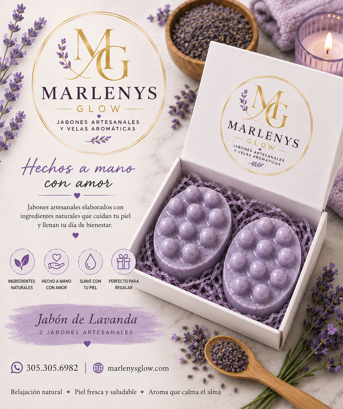 Marlenys Glow | Jabón de Lavanda – Caja de Regalo (2 Jabones)