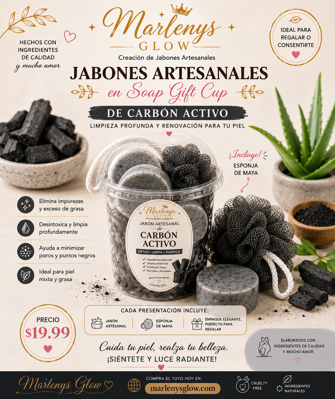 Marlenys Glow Soap Gift Cup – Carbón Activado